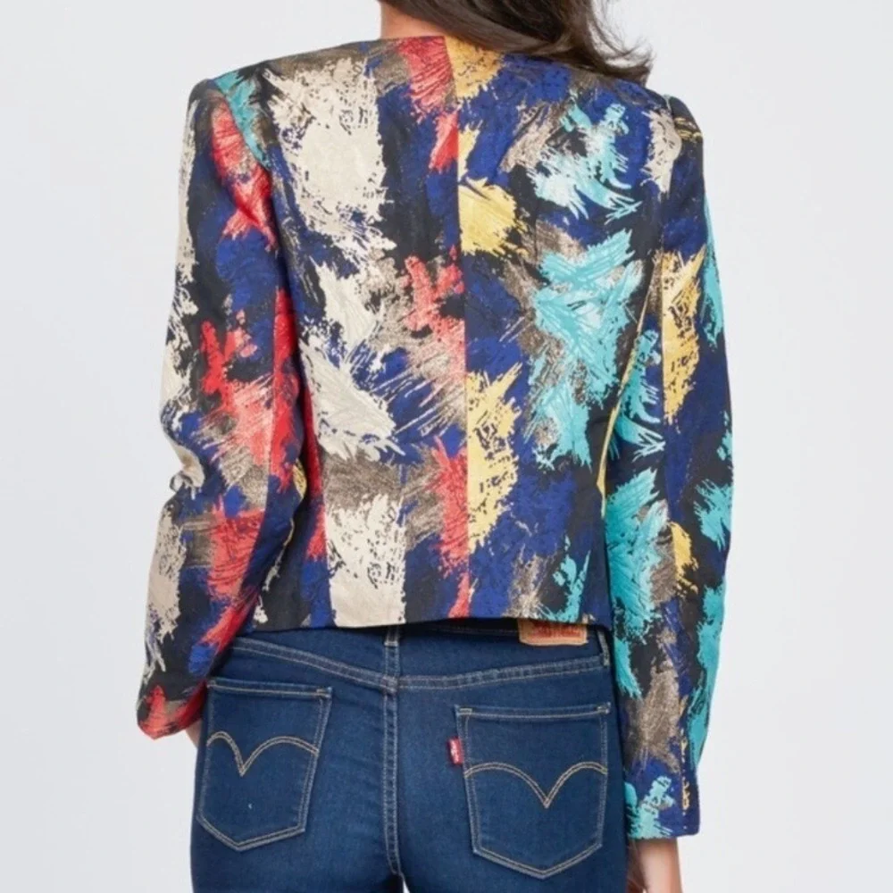 Jealous Tomato Women's‎ Abstract Metallic Brocade Open Front Blazer Multi Size S